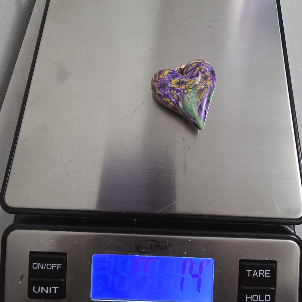 Polymer Clay Heart, Clasp is 1/20 14k Colorful Pendant - Picture 10 of 11